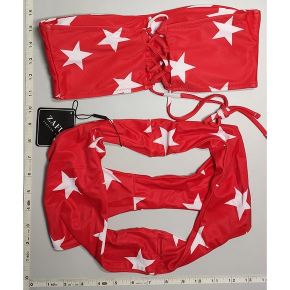 NWT ZAFUL Medium Bandeau High Cut American Flag bikini set - Picture 3 of 6